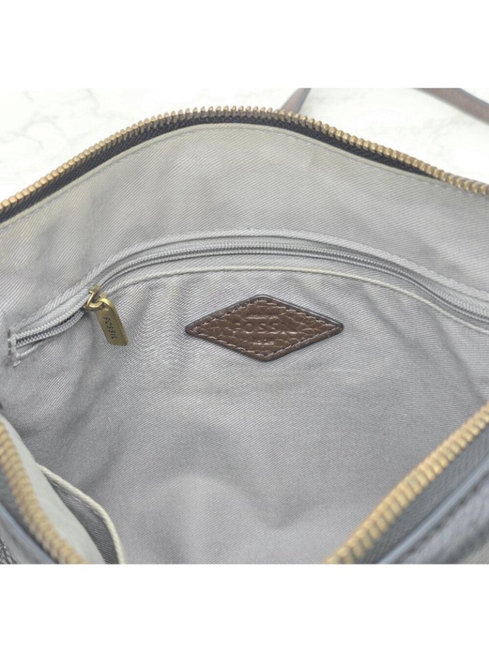 Fossil Crossbody Bag Womens Gemma Black Pebbled Leather Colorblock Zip Timeless - Picture 10 of 16